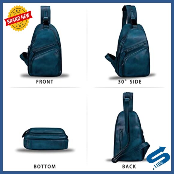 Genuine Leather Sling Backpack Daypack Crossbody Bag Adjustable Strap